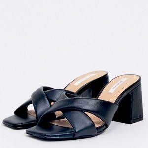 Sexy black leather sandals Stradivarius block heel